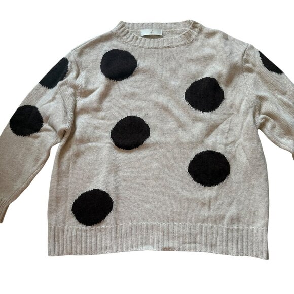 Cahmere Blend Polca dot Knit Sweater Black Beige - Picture 2 of 7